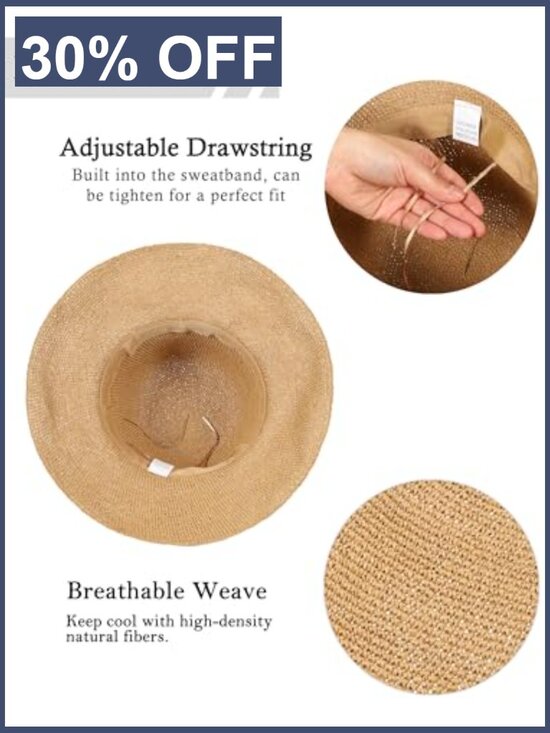 Handmade Foldable Straw Bucket Sun Hat UPF 50+ Adjustable Travel Beach main image 6